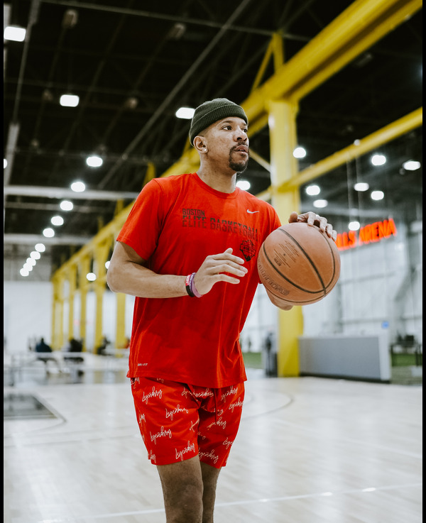 Competitive basketball league game action
